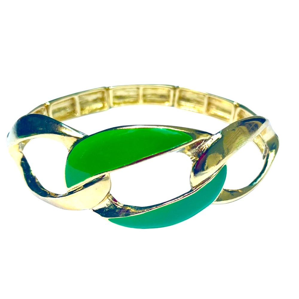 Gold and green stretch bracelet